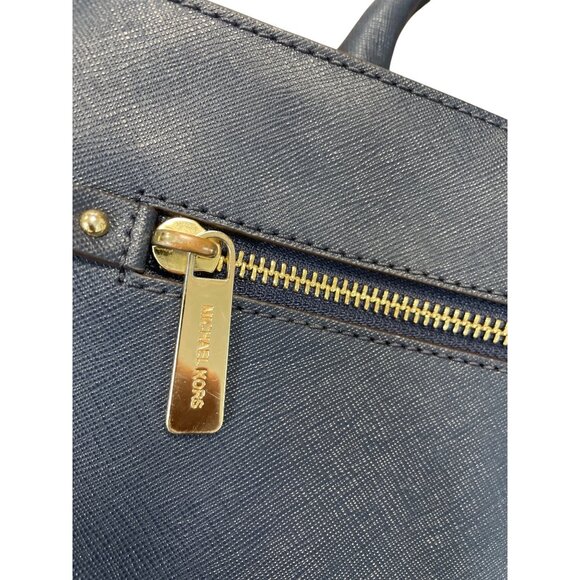 Michael Kors Womans Navy Blue Saffiano Leather Satchell Crossbody L SKU 9525 - Picture 2 of 16